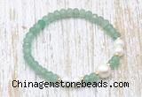 CFB714 faceted rondelle green aventurine & potato white freshwater pearl stretchy bracelet