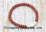 CFB731 faceted rondelle red jasper & potato white freshwater pearl stretchy bracelet