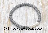 CFB734 faceted rondelle grey picture jasper & potato white freshwater pearl stretchy bracelet