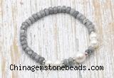 CFB735 faceted rondelle grey picture jasper & potato white freshwater pearl stretchy bracelet