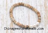 CFB737 faceted rondelle picture jasper & potato white freshwater pearl stretchy bracelet