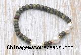 CFB744 faceted rondelle dragon blood jasper & potato white freshwater pearl stretchy bracelet