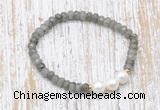 CFB749 faceted rondelle labradorite & potato white freshwater pearl stretchy bracelet