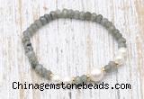 CFB750 faceted rondelle labradorite & potato white freshwater pearl stretchy bracelet