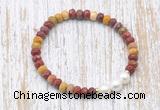 CFB761 faceted rondelle mookaite & potato white freshwater pearl stretchy bracelet