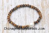 CFB766 faceted rondelle yellow tiger eye & potato white freshwater pearl stretchy bracelet