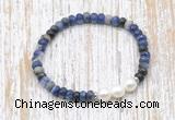 CFB770 faceted rondelle sodalite & potato white freshwater pearl stretchy bracelet