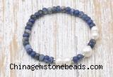 CFB771 faceted rondelle sodalite & potato white freshwater pearl stretchy bracelet