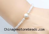CFB801 4mm faceted round white moonstone & potato white freshwater pearl bracelet