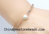 CFB802 4mm faceted round orange moonstone & potato white freshwater pearl bracelet