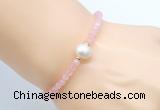 CFB805 4mm faceted round rose quartz & potato white freshwater pearl bracelet