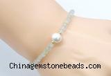 CFB807 4mm faceted round prehnite & potato white freshwater pearl bracelet