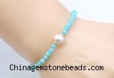 CFB815 4mm faceted round amazonite & potato white freshwater pearl bracelet