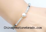 CFB820 4mm faceted round amazonite & potato white freshwater pearl bracelet