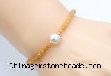 CFB822 4mm faceted round yellow jade & potato white freshwater pearl bracelet