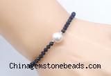 CFB824 4mm faceted round blue goldstone & potato white freshwater pearl bracelet