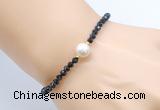 CFB833 4mm faceted round black onyx & potato white freshwater pearl bracelet