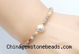 CFB834 4mm faceted round yellow crazy lace agate & potato white freshwater pearl bracelet