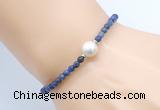 CFB843 4mm faceted round sodalite & potato white freshwater pearl bracelet