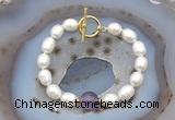 CFB909 Hand-knotted 9mm - 10mm rice white freshwater pearl & amethyst bracelet