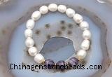 CFB910 9mm - 10mm rice white freshwater pearl & dogtooth amethyst stretchy bracelet