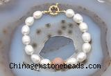 CFB912 Hand-knotted 9mm - 10mm rice white freshwater pearl & moonstone bracelet