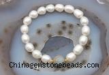 CFB925 9mm - 10mm rice white freshwater pearl & serpentine jasper stretchy bracelet