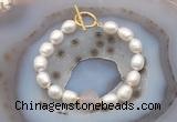 CFB933 Hand-knotted 9mm - 10mm rice white freshwater pearl & rose quartz bracelet