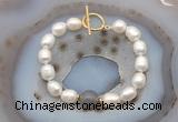 CFB964 Hand-knotted 9mm - 10mm rice white freshwater pearl & grey agate bracelet