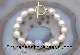 CFB971 Hand-knotted 9mm - 10mm rice white freshwater pearl & blue lace agate bracelet