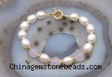 CFB985 Hand-knotted 9mm - 10mm rice white freshwater pearl & candy jade bracelet