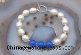 CFB990 Hand-knotted 9mm - 10mm rice white freshwater pearl & candy jade bracelet