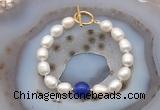 CFB991 Hand-knotted 9mm - 10mm rice white freshwater pearl & candy jade bracelet