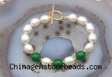 CFB994 Hand-knotted 9mm - 10mm rice white freshwater pearl & candy jade bracelet
