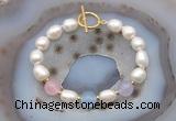 CFB995 Hand-knotted 9mm - 10mm rice white freshwater pearl & colorful candy jade bracelet