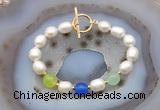 CFB997 Hand-knotted 9mm - 10mm rice white freshwater pearl & colorful candy jade bracelet