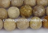 CFC231 15.5 inches 10mm faceted round fossil coral beads