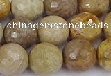 CFC232 15.5 inches 12mm faceted round fossil coral beads