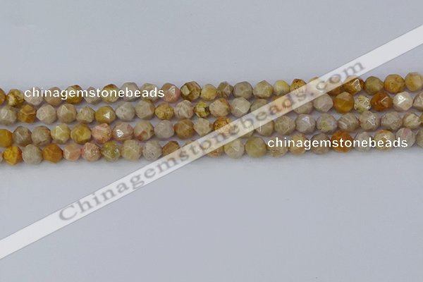 CFC236 15.5 inches 6mm faceted nuggets fossil coral beads