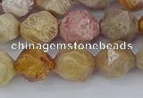 CFC238 15.5 inches 10mm faceted nuggets fossil coral beads