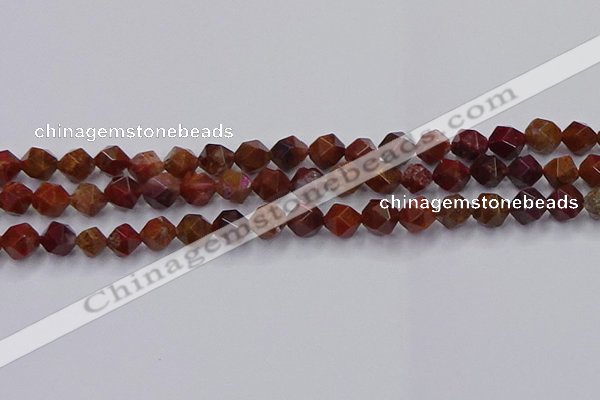 CFC307 15.5 inches 8mm faceted nuggets dyed coral jade beads