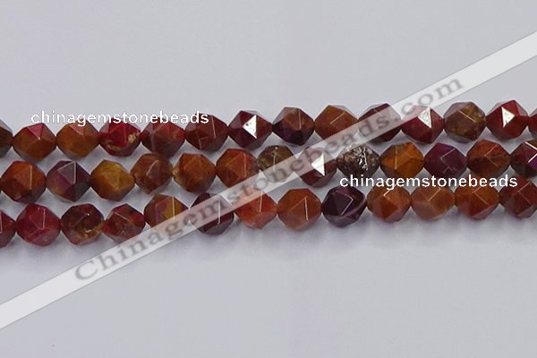 CFC309 15.5 inches 12mm faceted nuggets dyed coral jade beads