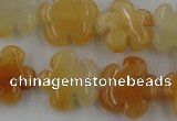 CFG1000 15.5 inches 16mm carved flower yellow jade beads