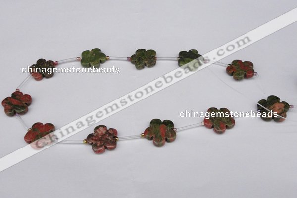 CFG1005 15.5 inches 20mm carved flower unakite gemstone beads