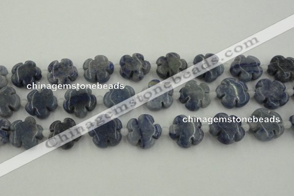 CFG1023 15.5 inches 16mm carved flower blue aventurine beads