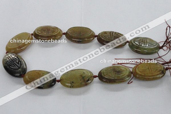 CFG1141 15.5 inches 25*40mm carved oval flower jade beads