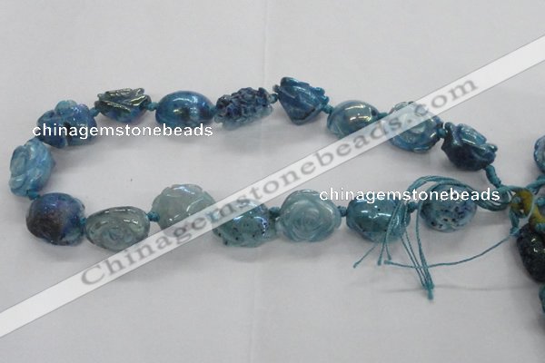 CFG1167 15.5 inches 25mm carved flower plated agate gemstone beads