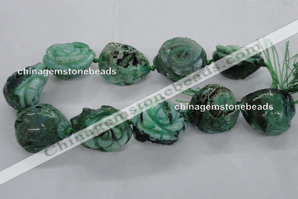 CFG1172 15.5 inches 35mm carved flower plated agate gemstone beads