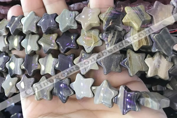 CFG1303 15.5 inches 15mm carved star silver leaf jasper beads