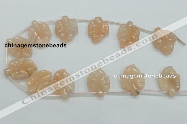 CFG14 15.5 inches 20*26mm carved leaf pink aventurine jade beads